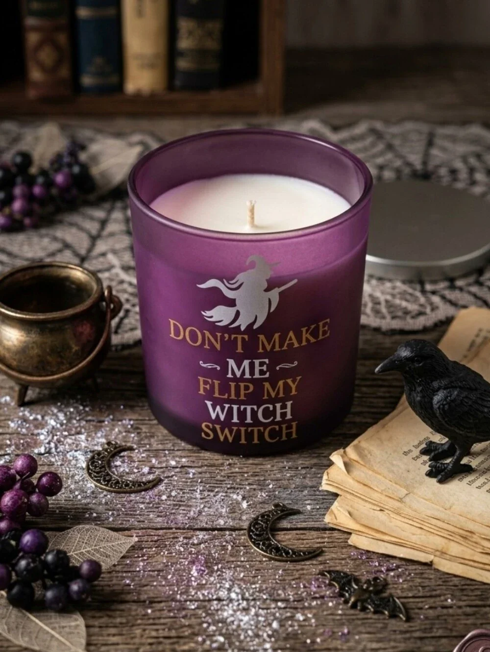Purple Witch-Themed Scented Candle - Don't Make Me Flip My Witch Switch